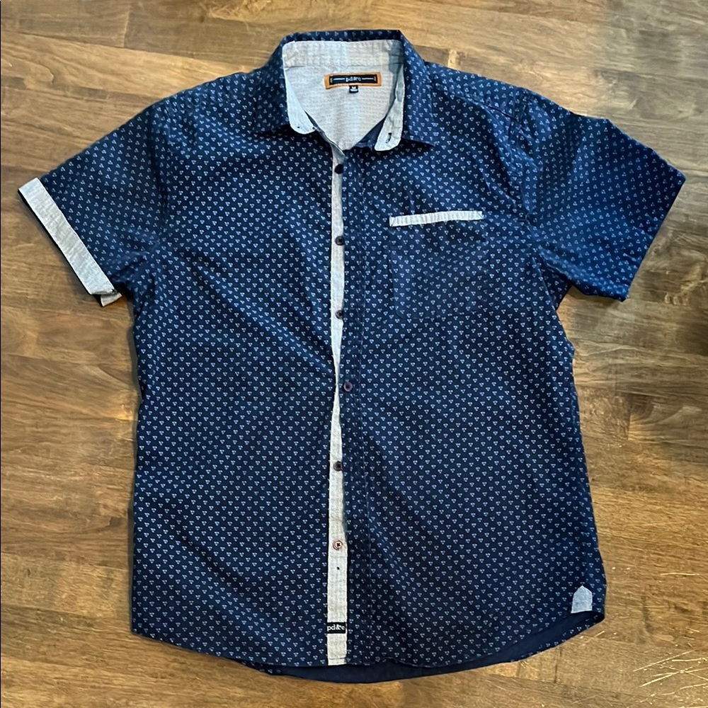 PD&C Blue Casual Button Down Shirt with White Accents